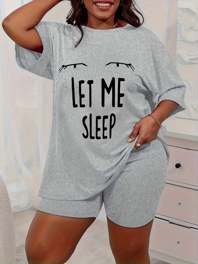 Dams Pyjamas Set | Plus Size & Bekväm | Leopard Hjärta Print & Kortärmad T-shirt