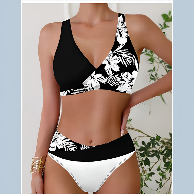 Kvinnor Bikini Set | Hög Midja | Blommigt Tryck | Tvådelad Baddräkt