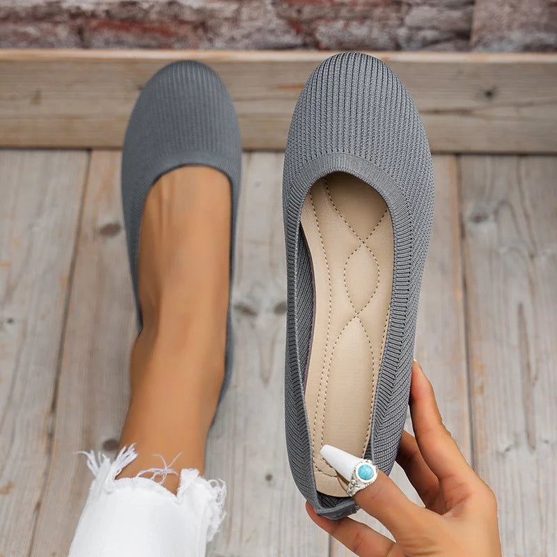 Damskor | Lätta & Andas | Stickade Ballerina Loafers | Enfärgade Slip-on Flats