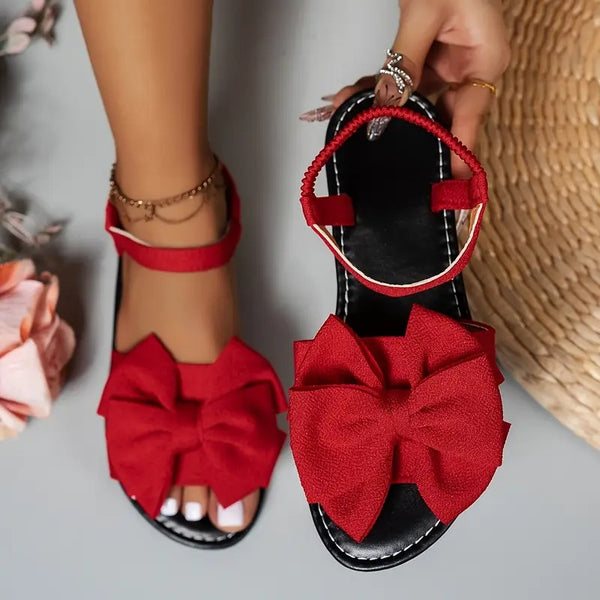 Damsandaler | Chica Slip-Ins med Rosett & Enkelband | Öppen Tå & Effen Design | Sommar & Strand