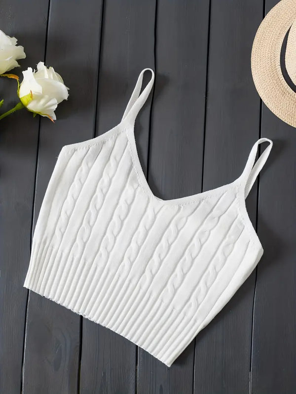Damtop | Stickad Cami Crop Top | Mjuk & Mångsidig för Sommar & Alla Hjärtans Dag