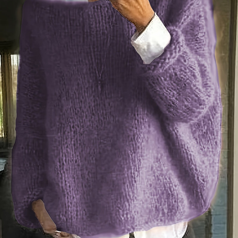 Dam Stickad Tröja | Långärmad med Rund Hals | Lös Passform & Casual Stil