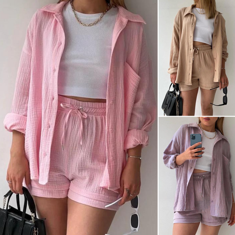 Sommarkostym för kvinnor | Tvådelad | Luftiga veck | Chic & tidlös stil