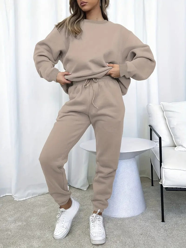 Damset | Sweatshirt & Sweatpants | Effen Design & Avslappnad Passform i Polyesterblandning