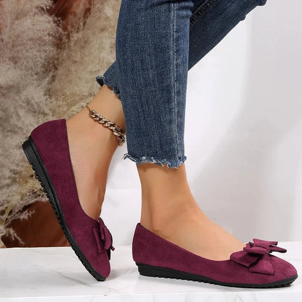 Ballerinaskor för kvinnor | Platt sula & Slip-on | Dekorativ rosett | Bekväma & snygga