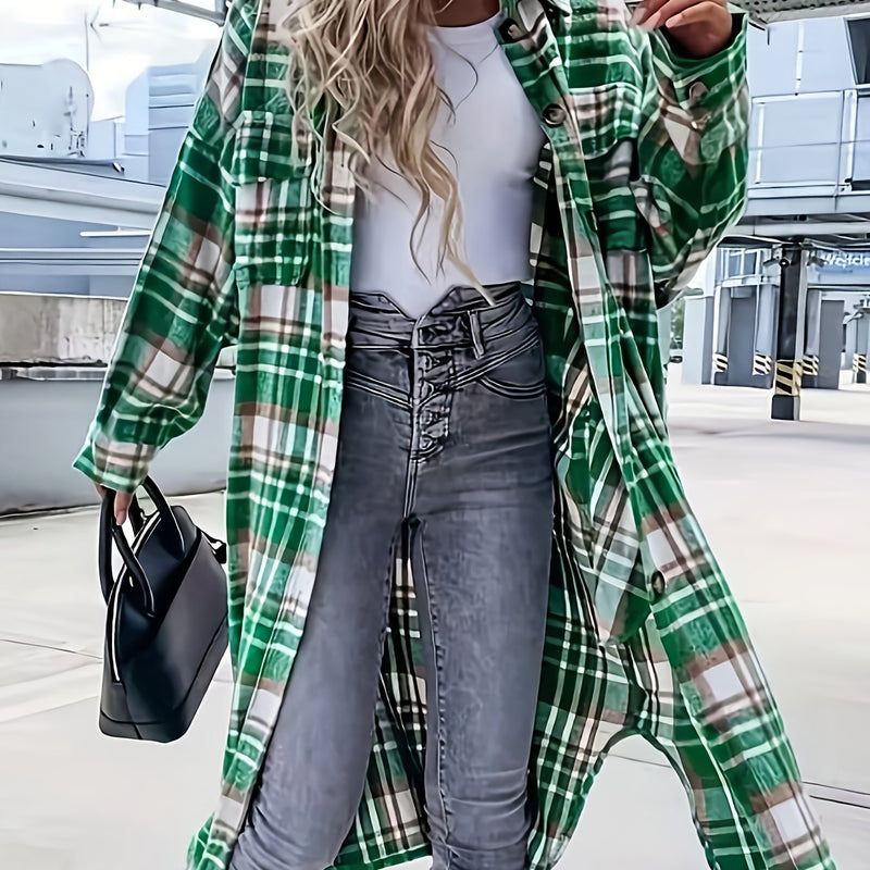 Vinterrock Dam | Lång Jacka med Rutigt Mönster | Casual Stil