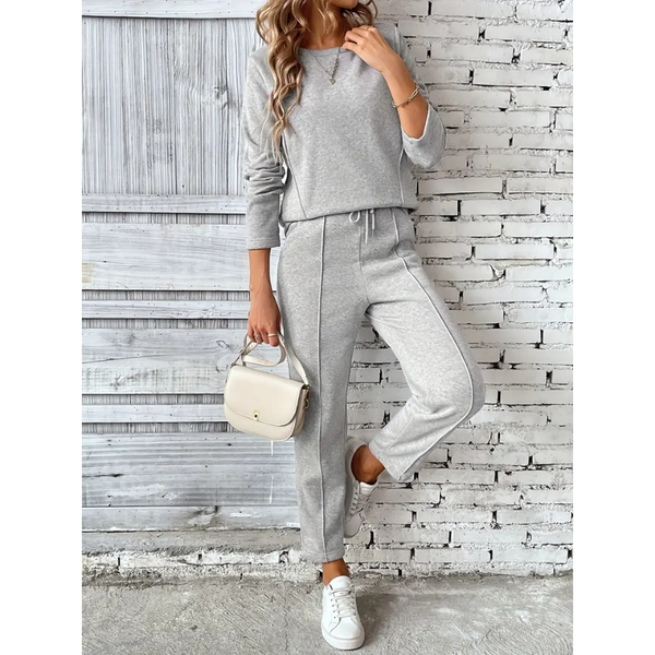 Dam Sportbyxor & Tröja Set | Enfärgad Outfit | Casual Kläder