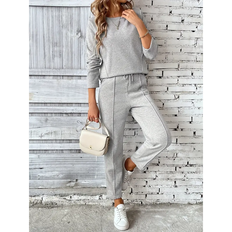 Dam Sportbyxor & Tröja Set | Enfärgad Outfit | Casual Kläder