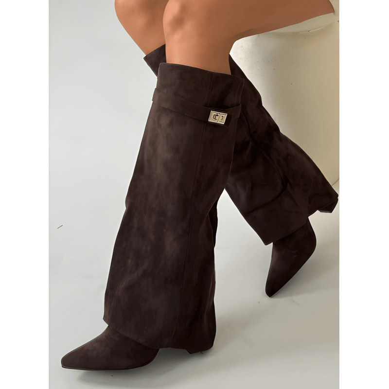 Skor Dam | Gulddetalj | Eleganta Knähöga Stövlar