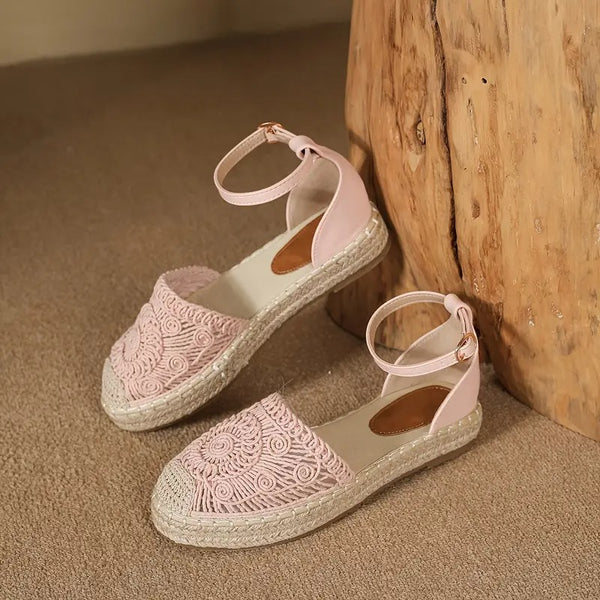 Sandaler för kvinnor | Espadriller med flätad plattform | Stängd tå och ankelrem | Snygga semesterskor