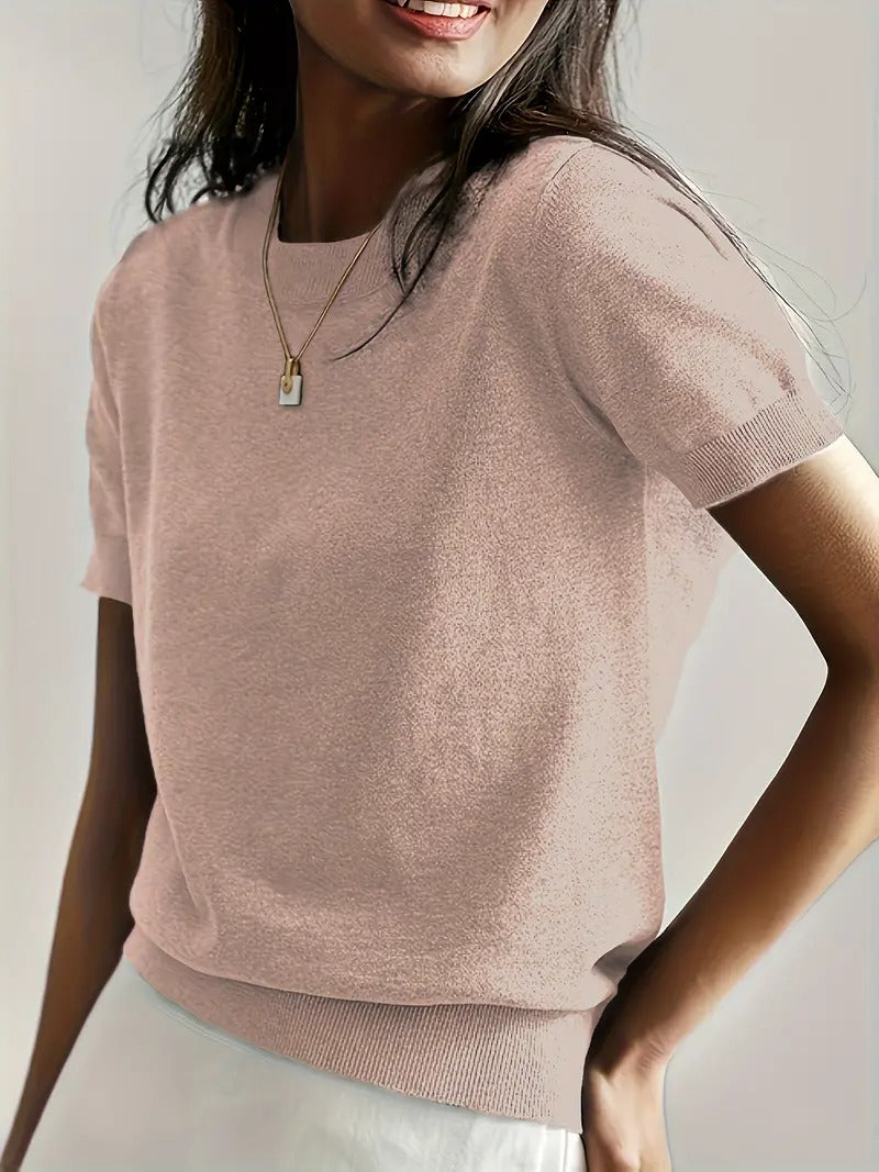 Damtröja | Alla Hjärtans Dag Design & Rund Hals | Kortärmad Casual Tröja för Vår & Sommar