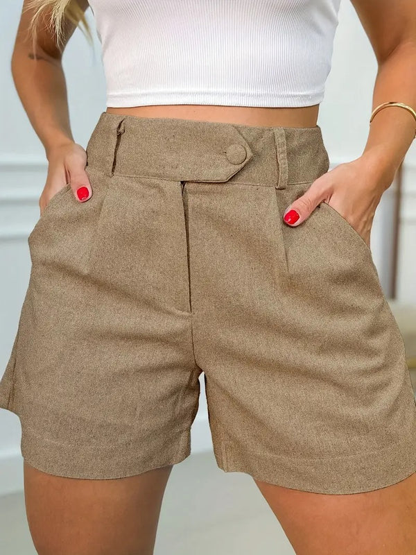 Damshorts | Högmidjad design | Sommarstil | Knappdetaljer