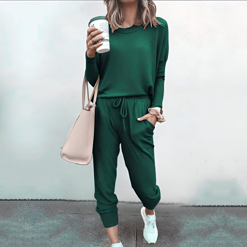 Kvinnor Pyjamas Set | Mjuk & Enfärgad | Långärmad Topp | Byxor med Dragsko