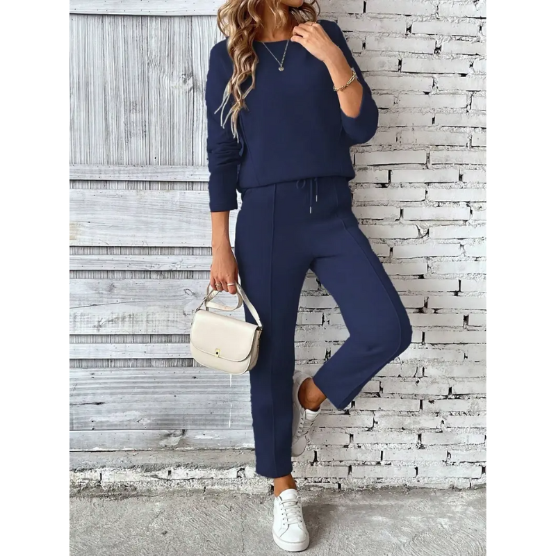 Dam Sportbyxor & Tröja Set | Enfärgad Outfit | Casual Kläder