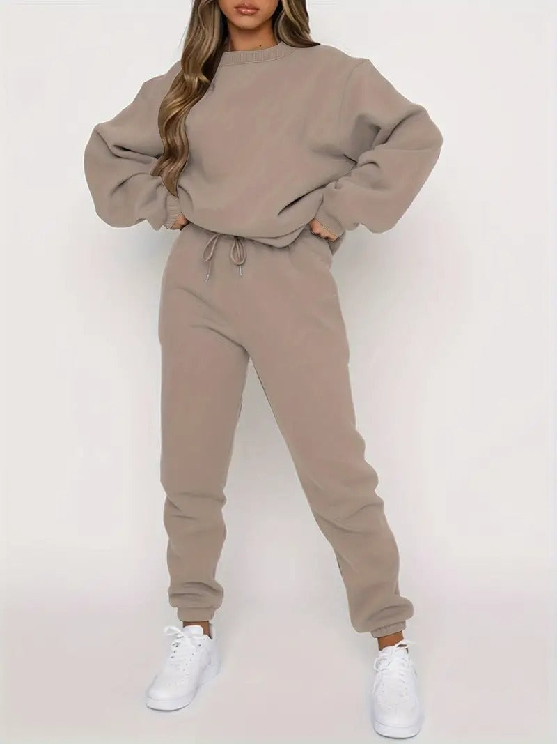Damset | Sweatshirt & Sweatpants | Effen Design & Avslappnad Passform i Polyesterblandning