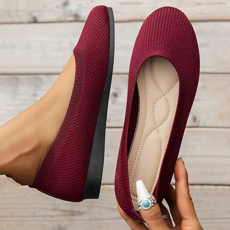 Damskor | Lätta & Andas | Stickade Ballerina Loafers | Enfärgade Slip-on Flats