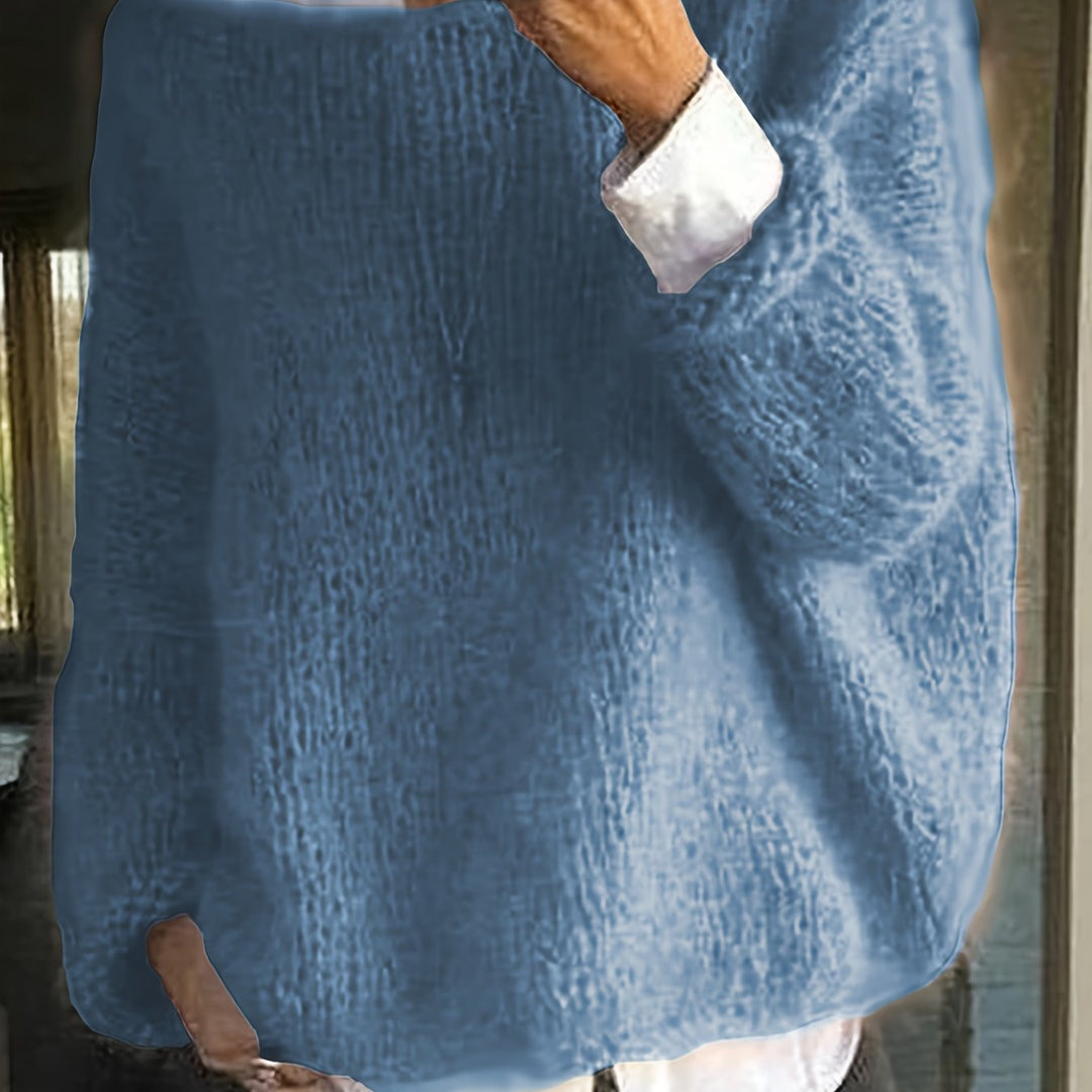 Dam Stickad Tröja | Långärmad med Rund Hals | Lös Passform &amp; Casual Stil