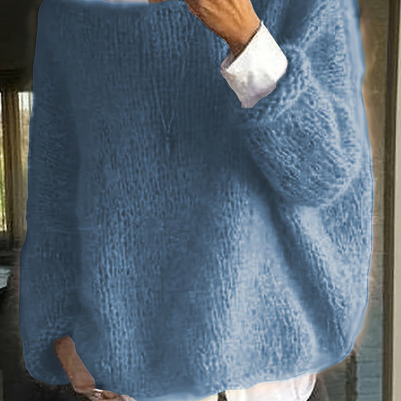 Dam Stickad Tröja | Långärmad med Rund Hals | Lös Passform & Casual Stil