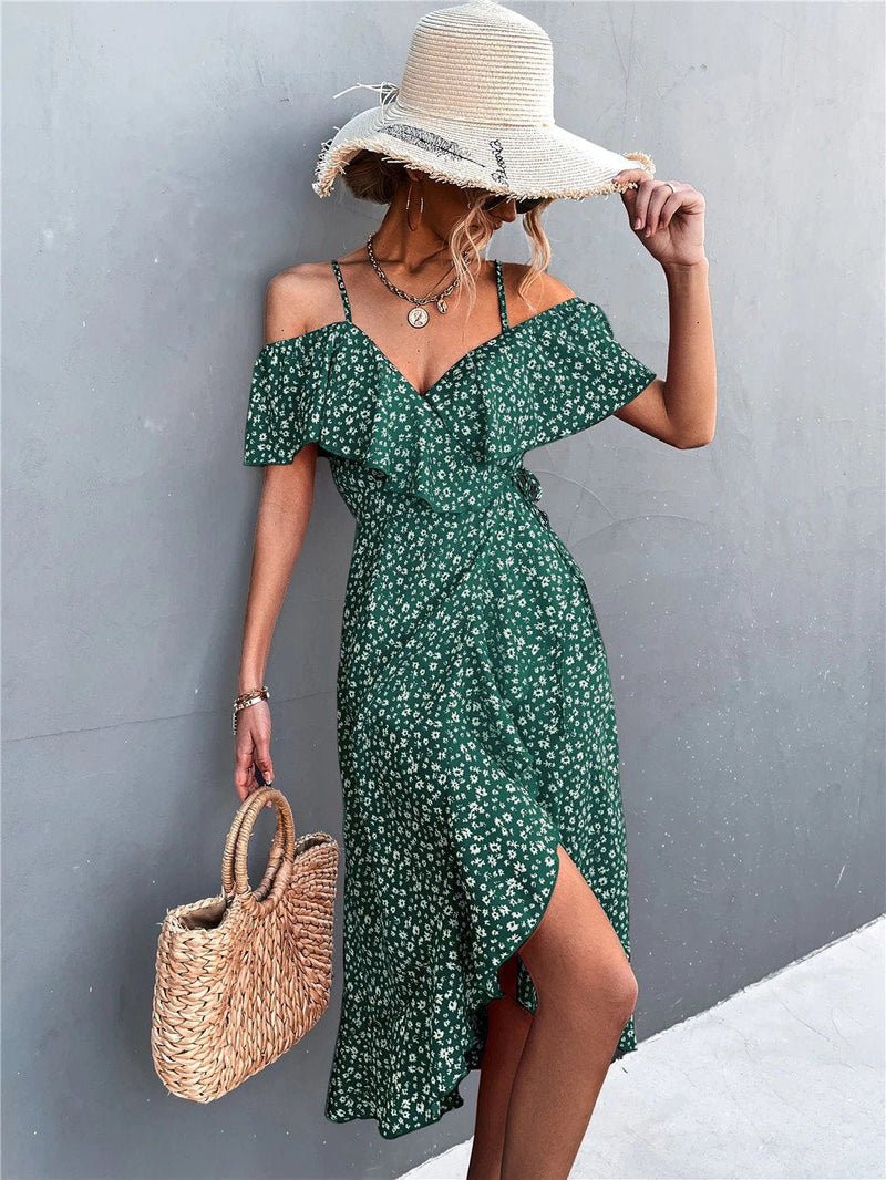 Maxiklänning för kvinnor | Boho blommönster | Asymmetrisk & feminin
