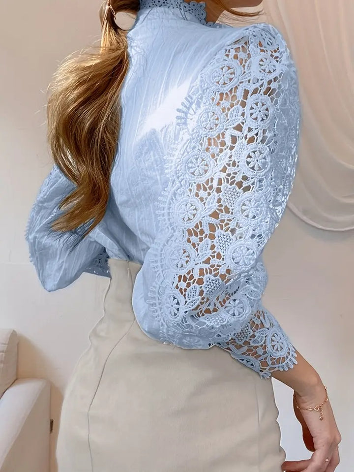 Dam Blus | Viktoriansk Stil | Pärlknappar &amp; Spetsdetaljer | Elegant Långärmad Topp