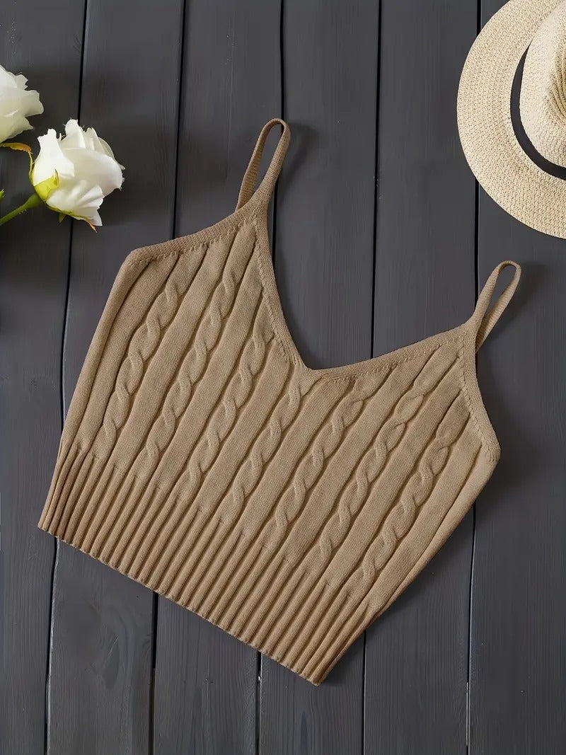 Damtop | Stickad Cami Crop Top | Mjuk & Mångsidig för Sommar & Alla Hjärtans Dag