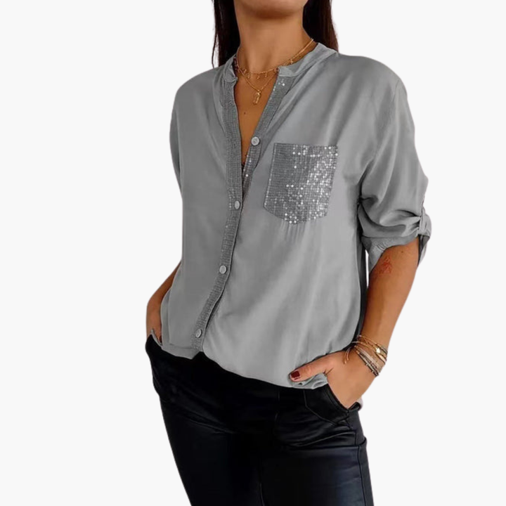 Dam Blus | Elegant | Med Knappar | Vår