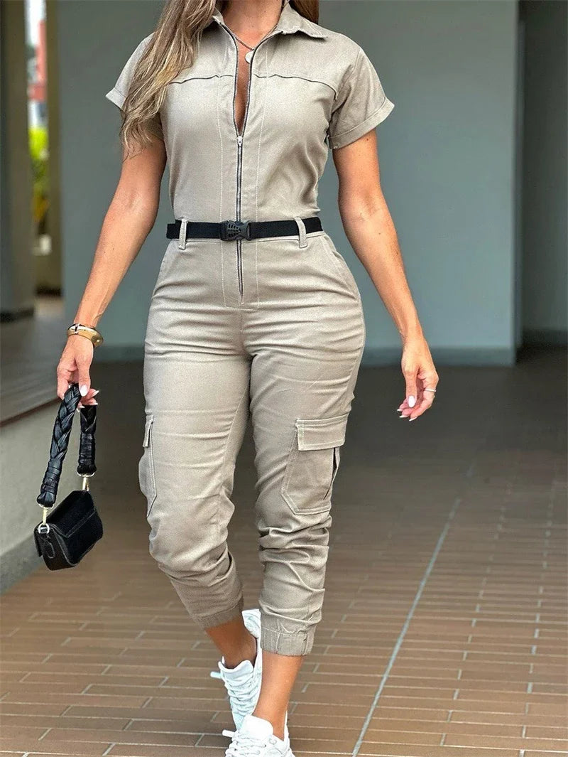 Jumpsuit för kvinnor | Korta ärmar | Safari-stil | Trendiga streetwear