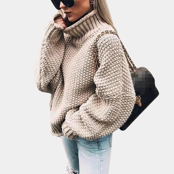 Damstickad Tröja | Oversize & Rullkrage | Varm & Trendig | Batwing-Ärmar