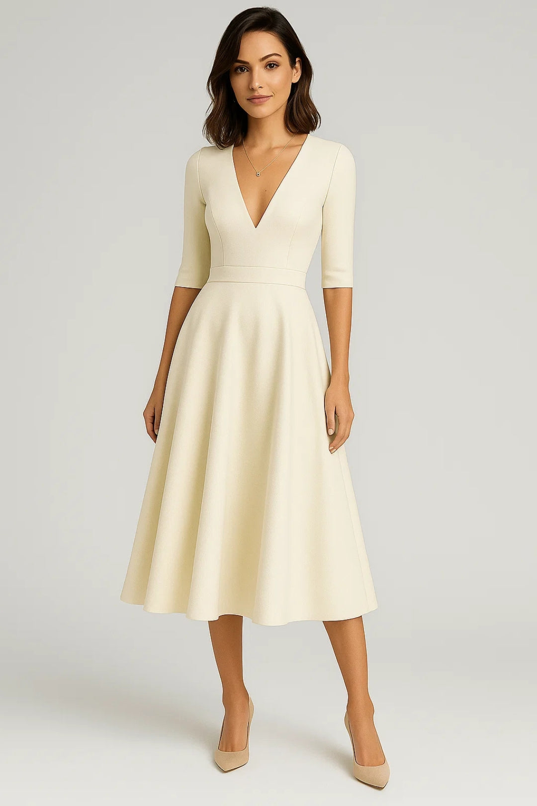 Dam Klänning | Flared Midi | V-ringning | Sommar
