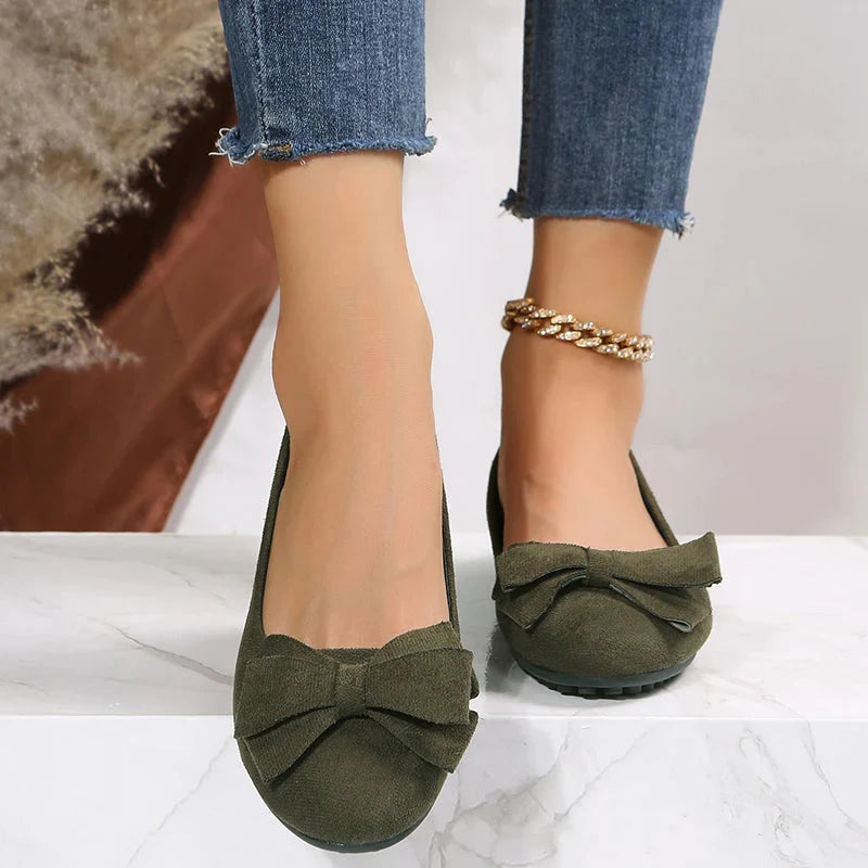 Ballerinaskor för kvinnor | Platt sula & Slip-on | Dekorativ rosett | Bekväma & snygga