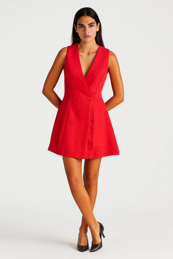 Dam Klänning | Elegant Mini | Dubbelknäppt | Sommar