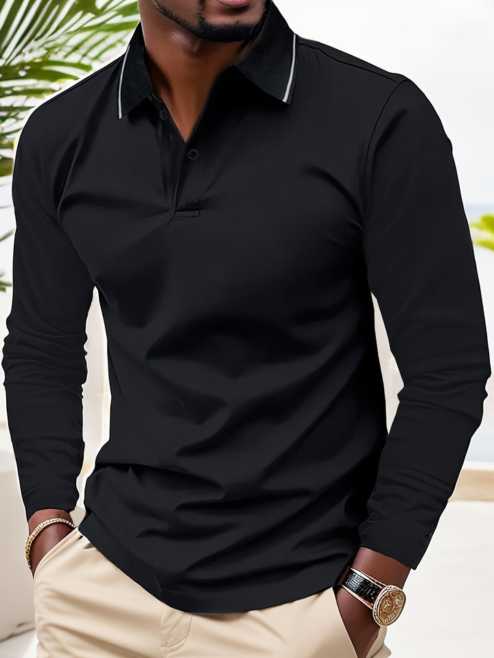 Herr Pikétröja | Slimfit | Lång Ärm | Sommar