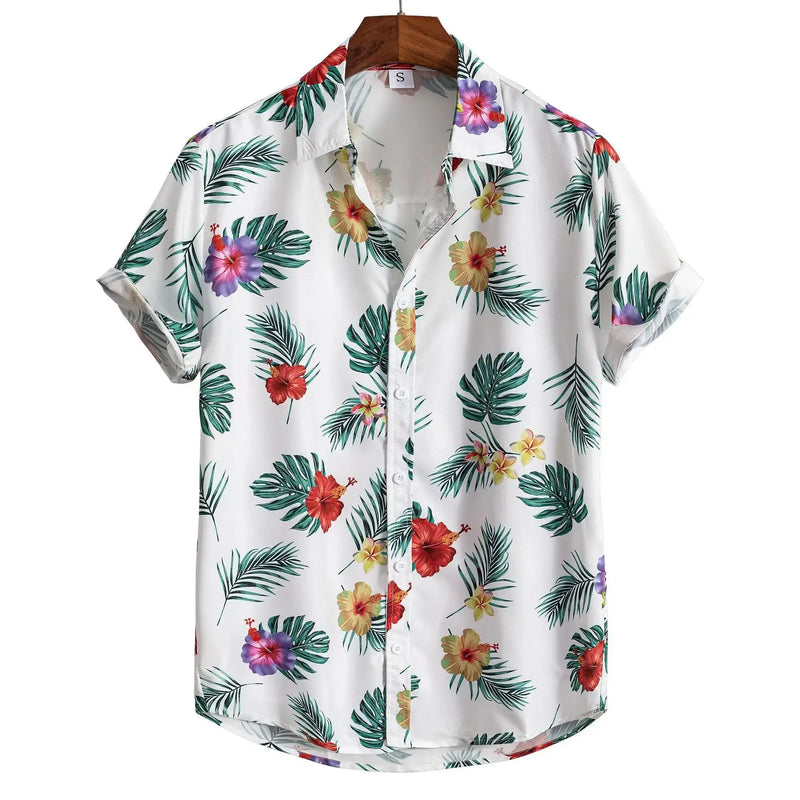 Herr Skjorta | Flamingo Tryck | Tropisk Stil | Sommar