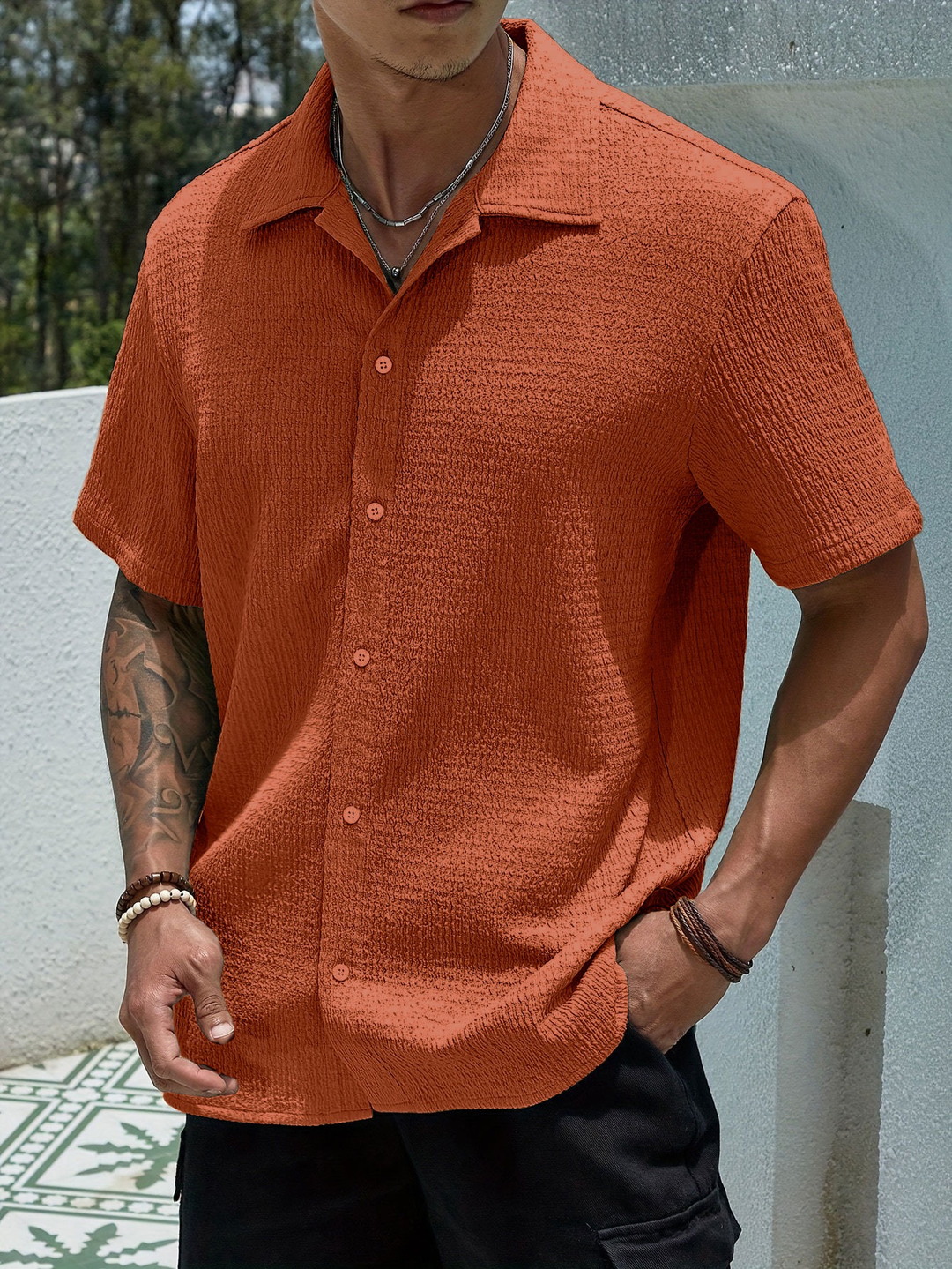 Herr Skjorta | Oversized | Med Knappar | Sommar