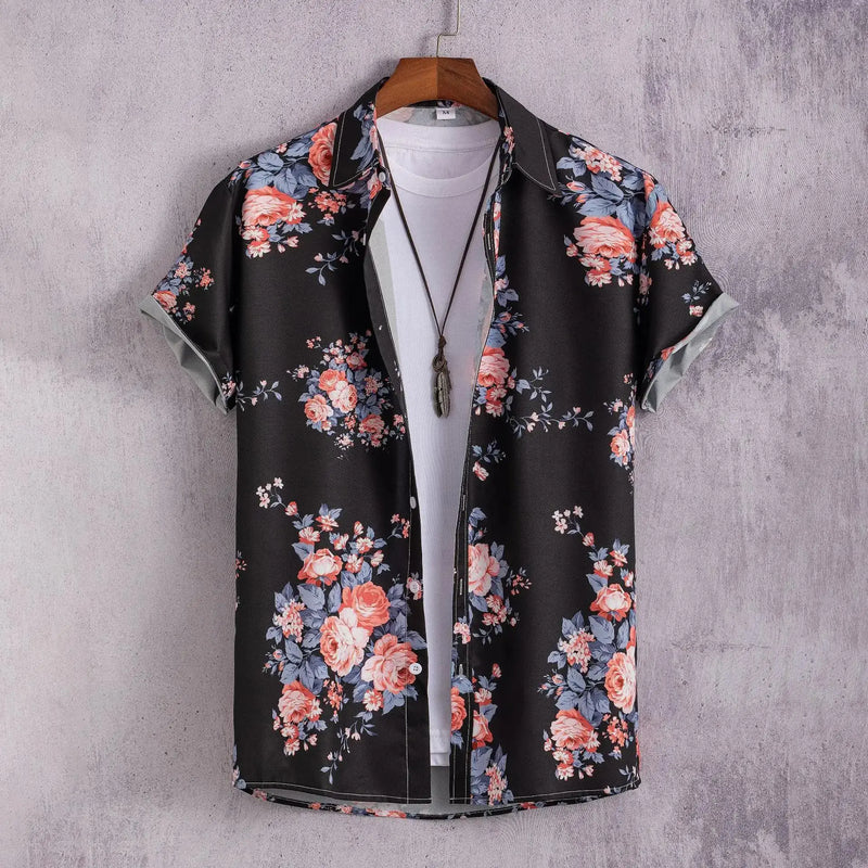 Herr Skjorta | Flamingo Tryck | Tropisk Stil | Sommar