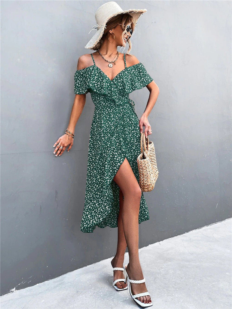 Maxiklänning för kvinnor | Boho blommönster | Asymmetrisk & feminin