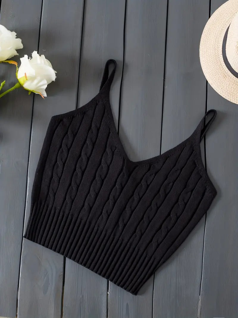 Damtop | Stickad Cami Crop Top | Mjuk & Mångsidig för Sommar & Alla Hjärtans Dag