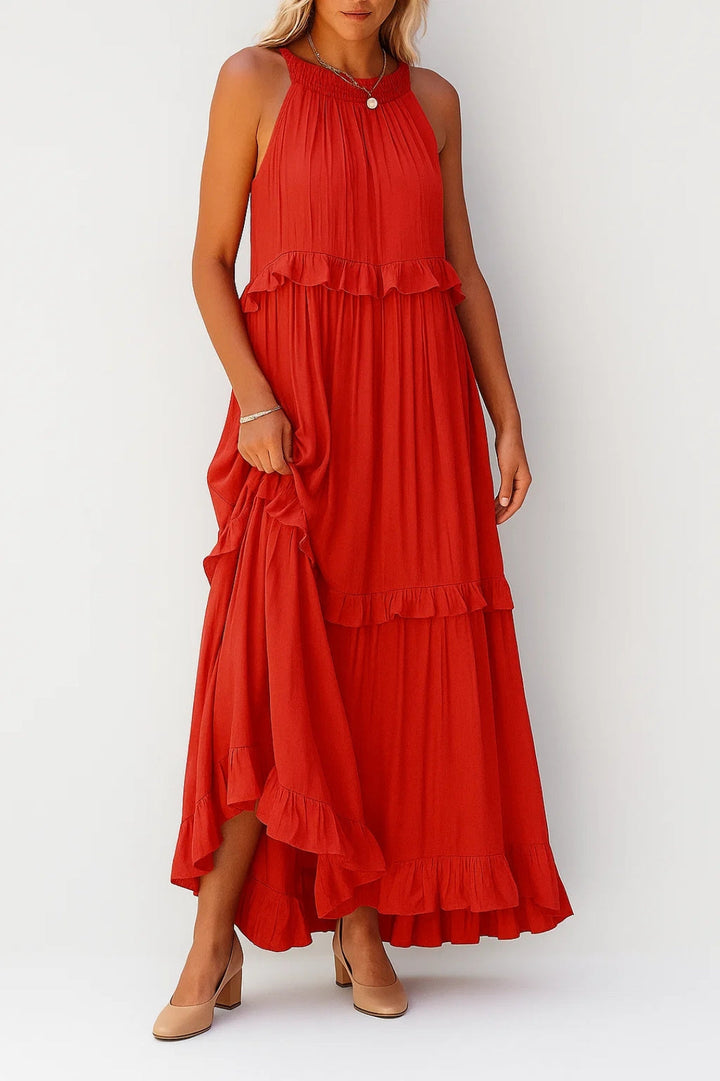 Dam Klänning | Maxi Elegant | Ärmlös Met Volang | Sommar