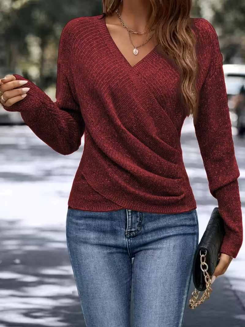 Stickad Tröja Dam | Slim Fit Pullover | V-ringad Elegant Stil