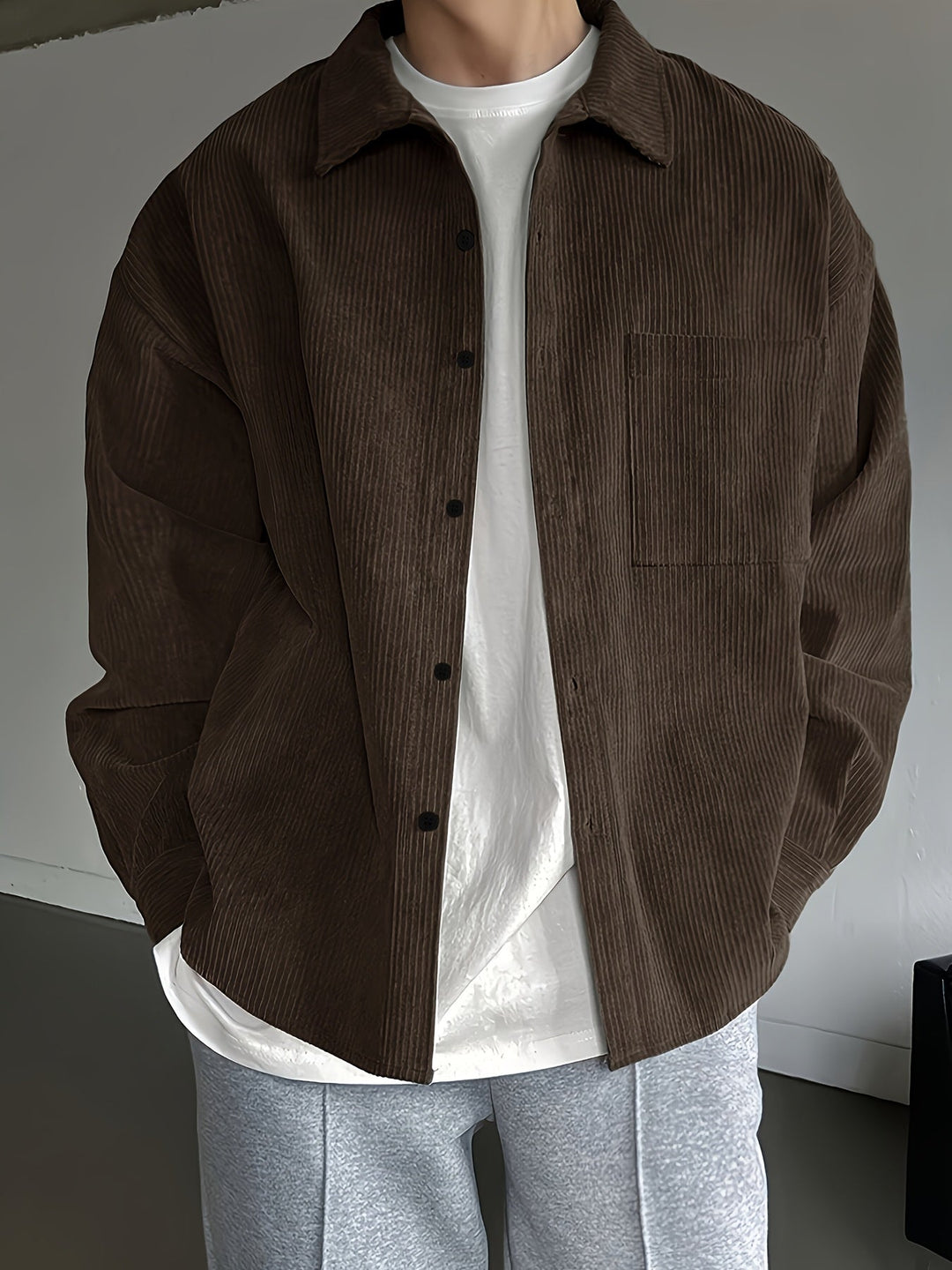 Herr Skjorta | Oversized | Med Knappar | Sommar