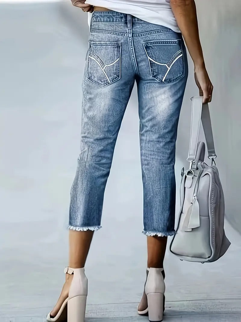 Raka byxor med stickad kant för kvinnor | Elegant & Casual | Dolda volangdetaljer
