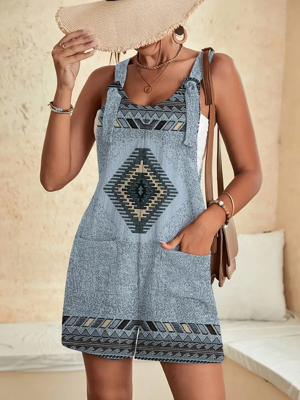 Dam Byxdress | Ärmlös med Geometriskt Mönster | Fickor
