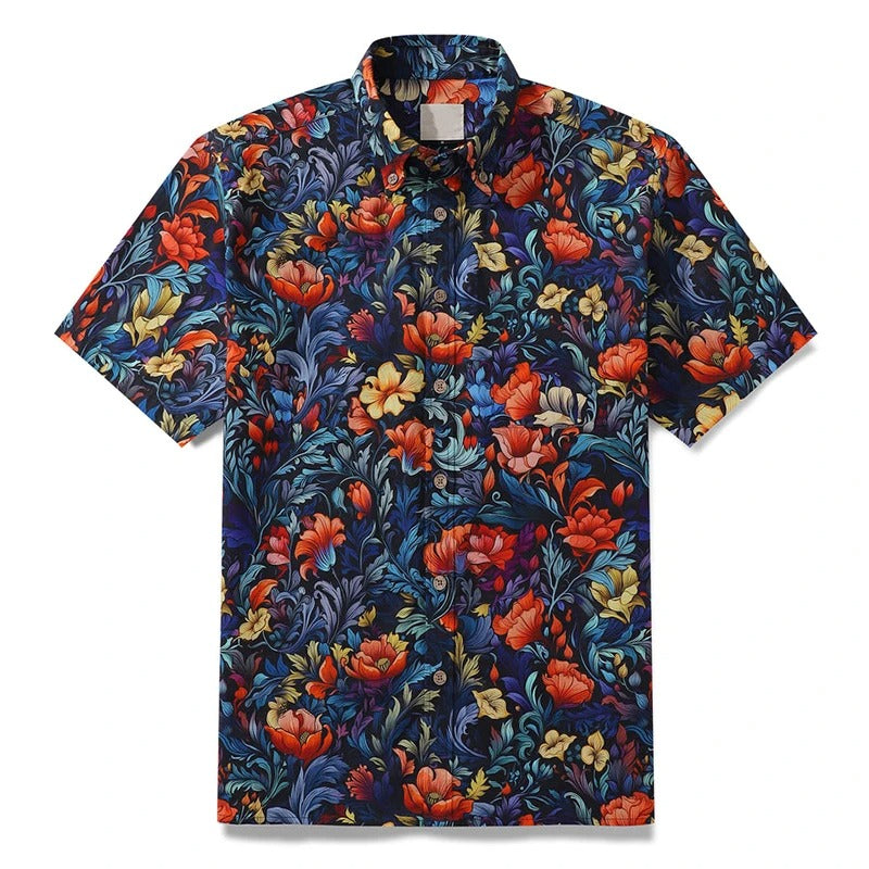 Herr Skjorta | Kortärmad | Strand Blommigt Print | Sommar