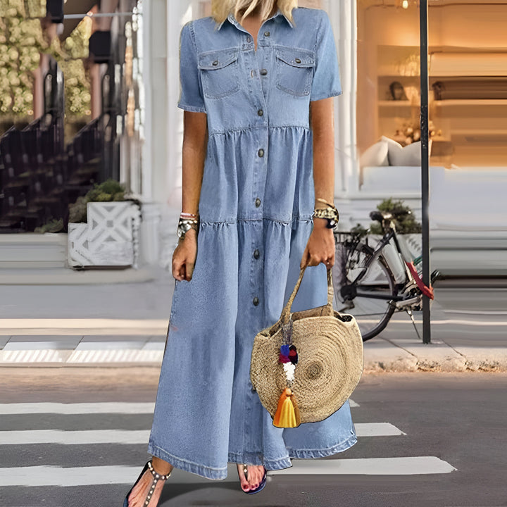Kvinnor Klänning | Cowboy Stil | Lång &amp; Bekväm | Vintage Knappdesign