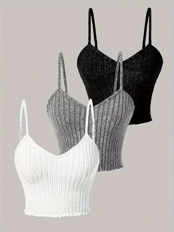 Damtanktops | 3-pack Ribbad med Spagettiband | Ärmlösa & Bekväma för Sommaren