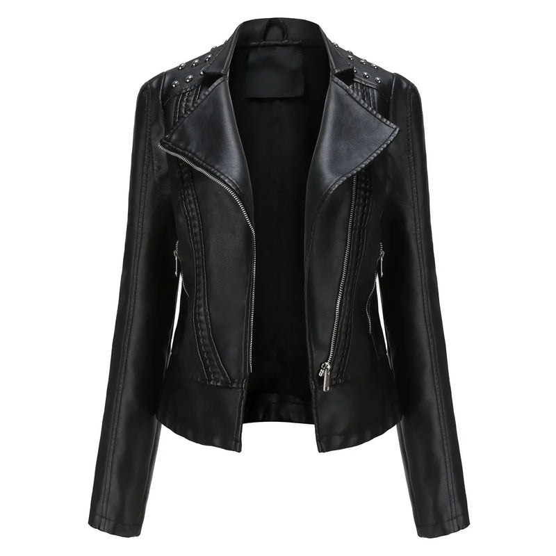 Dam Bikerjacka | Klassisk Look & Dragkedja | Långärmad | Casual Stil