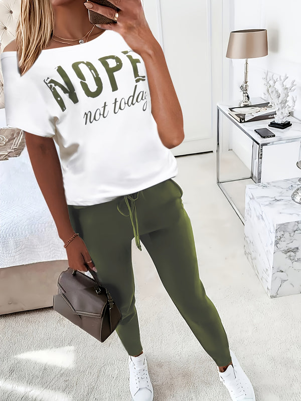 Dams Set | Tweedelig & Casual | T-shirt med Kort Ärmar & Långbyxor