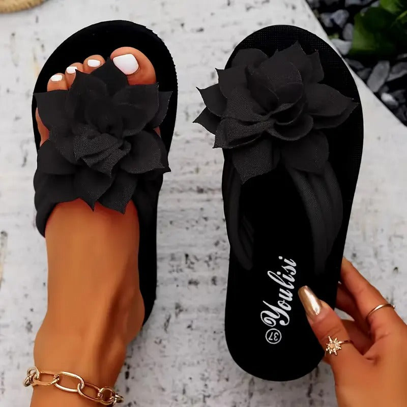 Tofflor för kvinnor | Blommigt tryck & Tinta Unita | Slip-on semesterstil | Ovandel i tyg & EVA-sula