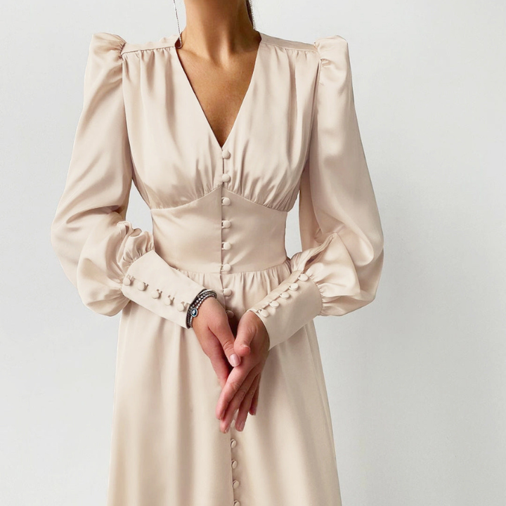Festklänningar | Puffärmad Midiklänning | Elegant Stil