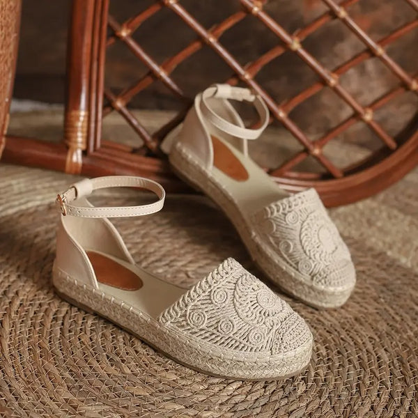 Sandaler för kvinnor | Espadriller med flätad plattform | Stängd tå och ankelrem | Snygga semesterskor